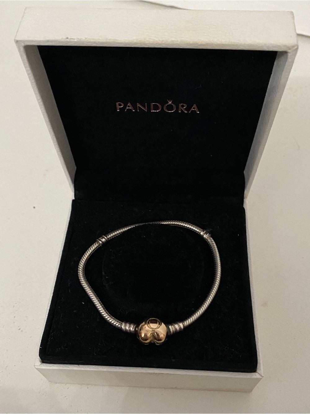 Pandora Moments Sterling Silver Snake Chain Bracelet Gold Heart Charm